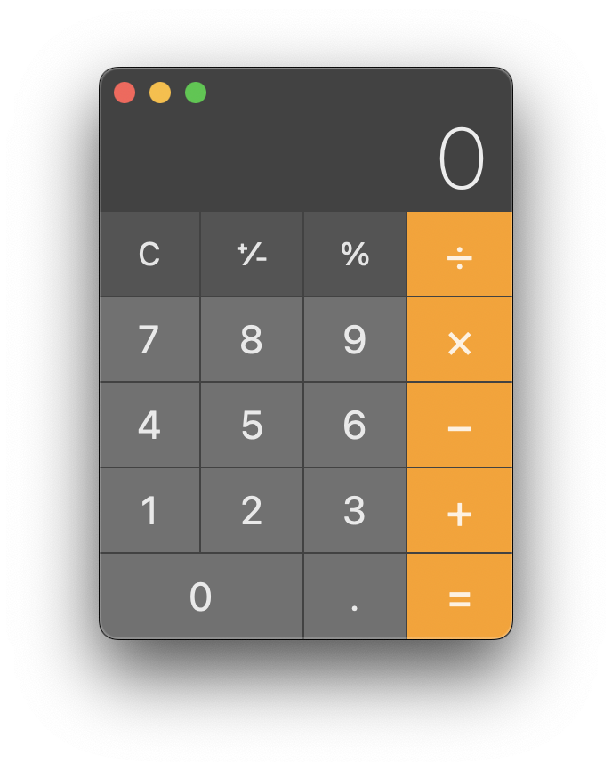 Calculator app interface with dark gray background and orange operation buttons